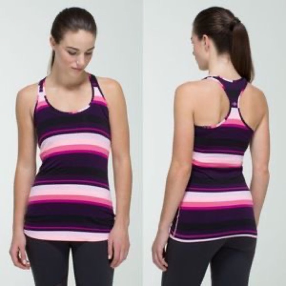 LULULEMON PINK SALMON PURPLE BLACK PEONY COOL RACERBACK TANK